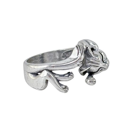 Cat Kitten Wrap Ring | Playful Animal Design | Vintage Sterling Silver | Size 6 - Picture 3 of 9